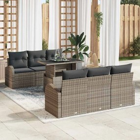 vidaXL Σετ Καναπέ Κήπου με μαξιλάρι 7 pcs Γκρι Πολυ ράταν
