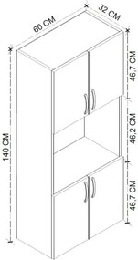 Ντουλάπα κουζίνας Armado Megapap χρώμα λευκό 60x32x140εκ.