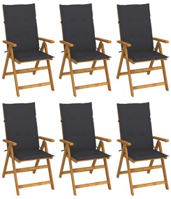 vidaXL Καρέκλες Κήπου Πτυσσόμ. 6 τεμ. Μασίφ Ξύλο Ακακίας με Μαξιλάρια