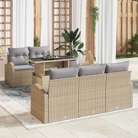 vidaXL Σετ Καναπέ Κήπου με μαξιλάρι με μαξιλάρι 6 pcs Μπεζ Πολυ Ρατάν