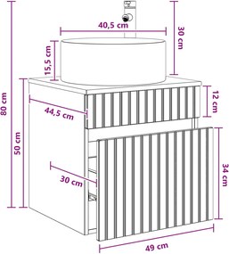 vidaXL Επιτοίχιος νιπτήρας βανίλιας Λευκό 49 x 44,5 x 65,5 εκ