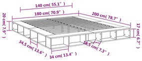 Πλαίσιο Κρεβατιού Καπνιστή Δρυς 180x200 εκ. Επεξεργασμένο Ξύλο - Καφέ