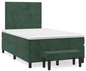 vidaXL Κρεβάτι Boxspring με Στρώμα Σκούρο Πράσινο 120x190εκ. Βελούδινο