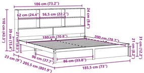 Κρεβάτι Βιβλιοθήκη Χωρίς Στρώμα 180x200 εκ Μασίφ Ξύλο Πεύκου - Λευκό