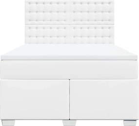 vidaXL Κρεβάτι Boxspring με Στρώμα Λευκό 140x200εκ.από Συνθετικό Δέρμα