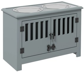 PawHut Ανυψωμένος Σταθμός Τροφοδοσίας για Μεγάλους Σκύλους, 2 Μπολ από Ανοξείδωτο Ατσάλι, Αποθηκευτικός Χώρος, 35,5x60x30 cm, Γκρι