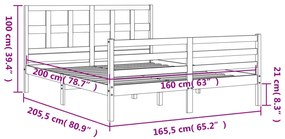 Πλαίσιο Κρεβατιού με Κεφαλάρι Λευκό 160x200 εκ. Μασίφ Ξύλο - Λευκό