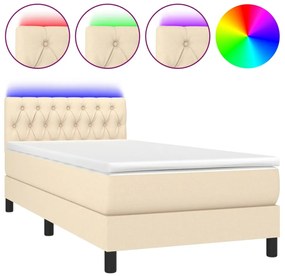 vidaXL Κρεβάτι Boxspring με Στρώμα &amp; LED Κρεμ 100x200 εκ. Υφασμάτινο