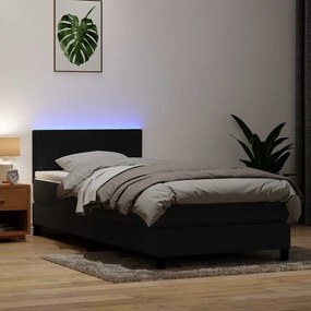 vidaXL Κρεβάτι Boxspring με Στρώμα &amp; LED Μαύρο 80x220 εκ. Βελούδινο