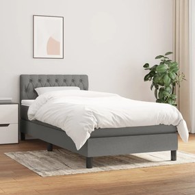 Κρεβάτι Boxspring με Στρώμα Σκούρο Γκρι 90x200 εκ. Υφασμάτινο