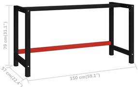 vidaXL Σκελετός Πάγκου Εργασίας Μαύρο/Κόκκινο 150x57x79 εκ. Μεταλλικός