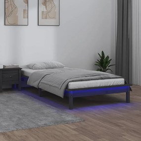 Πλαίσιο Κρεβατιού με LED Γκρι 90 x 190 εκ. Μονό από Μασίφ Ξύλο - Γκρι