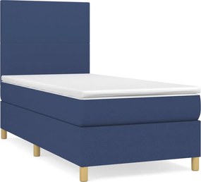 vidaXL Κρεβάτι Boxspring με Στρώμα Μπλε 90x200 εκ.Υφασμάτινο