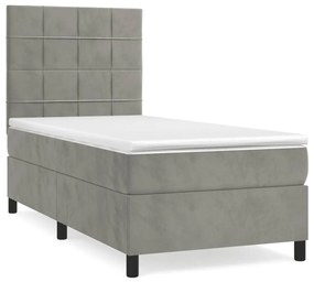 Κρεβάτι Boxspring με Στρώμα Ανοιχτό Γκρι 90x200 εκ. Βελούδινο - Γκρι