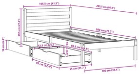 Σκελετός Κρεβατιού Χωρίς Στρώμα 100x200 εκ. Μασίφ Πεύκο - Καφέ