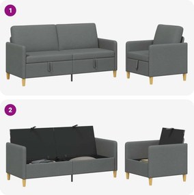 vidaXL Σαλονάκι Σετ Με Αποθηκευτικό Χώρο 2 pcs Σκούρο Γκρι Πολυεστέρας