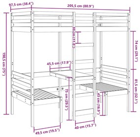 Σκελετός Υπερ. Κρεβάτι Γραφείο/Καρέκλες 90x200εκ Μασίφ Πεύκο - Καφέ