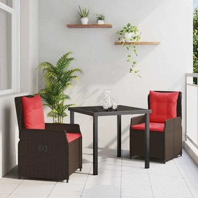 vidaXL Σέτ φαγητού για κήπο 3 pcs Καφέ Πολυ ράταν