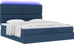 vidaXL Οθωμανικό κρεβάτι με στρώμα &amp; LEDs Μπλε 180x200cm ύφασμα