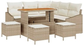 vidaXL Σετ Καναπέ Κήπου με μαξιλάρι 9 pcs Μπεζ Πολυ ράταν