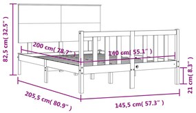 Πλαίσιο Κρεβατιού με Κεφαλάρι Μαύρο 140x200 εκ. Μασίφ Ξύλο - Μαύρο