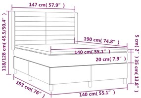 vidaXL Κρεβάτι Boxspring με Στρώμα Μαύρο 140x190 εκ. Βελούδινο
