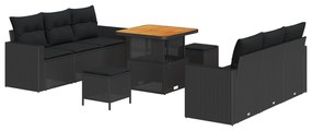vidaXL Σετ Καναπέ Κήπου 9 κομματιών με Μαξιλάρια Μαύρο Πολυ Ρατάν Ακακία