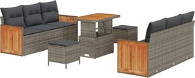 vidaXL Σετ Καναπέ Κήπου 9 pcs Γκρι Πολυέστερ και Κατασκευασμένο Ατσάλι