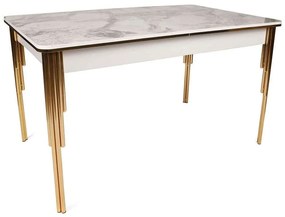 Τραπέζι Επεκτεινόμενο Damla 974NMB1504 144/177,5x90x78cm Marble Effect White-Gold Μελαμίνη,Μέταλλο