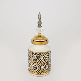 ΒΑΖΟ ΜΕ ΚΑΠΑΚΙ ΚΕΡΑΜΙΚΟ ΛΕΥΚΟ - ΧΡΥΣΟ 12x12x28cm|752-20048