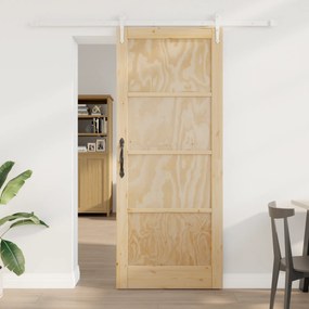 vidaXL Συρόμενη Πόρτα  με Σετ Εξαρτημάτων 86x211 εκ. Συμπαγές Ξύλο Πεύκου
