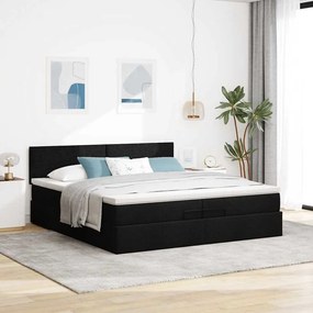 vidaXL Οθωμανικό κρεβάτι με στρώματα &amp; LEDs Μαύρο 200x200cm ύφασμα