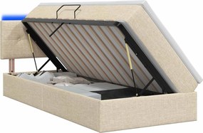vidaXL LED Κρεβάτι αποθήκευσης με στρώμα Κρεμ 90 x 200 cm Ύφασμα