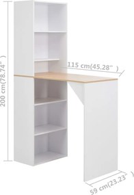 vidaXL Τραπέζι Μπαρ με Ντουλάπι Λευκό 115 x 59 x 200 εκ.