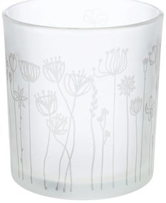 Φανάρι Καταιγίδας Cylindrical "Flower" Λουλουδάτο Design Γυάλινο Λευκό PU 18 H. cm D. 7 cm