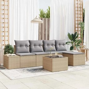 vidaXL Σετ Καναπέ Κήπου με μαξιλάρι 6 pcs Μπεζ, Ανοιχτό Γκρι