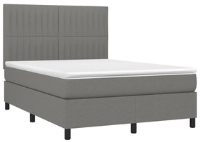 vidaXL Κρεβάτι Boxspring με Στρώμα & LED Σκ.Γκρι 140x190εκ. Υφασμάτινο