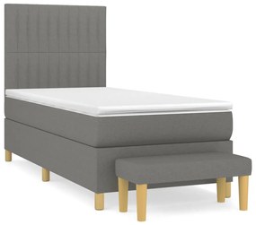 vidaXL Κρεβάτι Boxspring με Στρώμα Σκούρο Γκρι 90x190 εκ. Υφασμάτινο