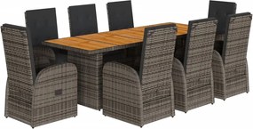 vidaXL Σετ Τραπεζαρίας Κήπου 9 τεμ. Γκρι Συνθ. Ρατάν με Μαξιλάρια