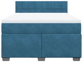 Κρεβάτι Boxspring με Στρώμα Μπλε 160x200 εκ. Βελούδινο - Μπλε