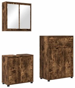 vidaXL Σετ Επίπλων Μπάνιου 3 pcs Καπνιστό Δρύς Επεξεργασμένο ξύλο