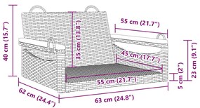 Παγκάκι Κούνια Μαύρο 63 x 62 x 40 εκ. από Συνθετικό Ρατάν - Μαύρο