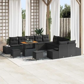 vidaXL Σετ Καναπέ Κήπου με μαξιλάρι 13 pcs Μαύρο Πολυ ράταν