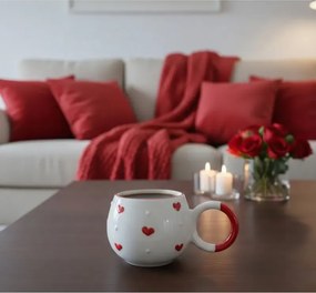 Stewehome Χειροποίητη κεραμική κούπα με ανάγλυφη καρδιά Λευκό
