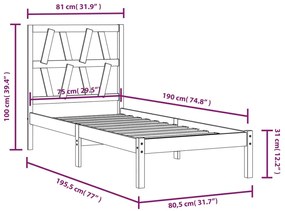 Πλαίσιο Κρεβατιού 75x190 εκ. Μασίφ Ξύλο Πεύκου Small Single - Καφέ