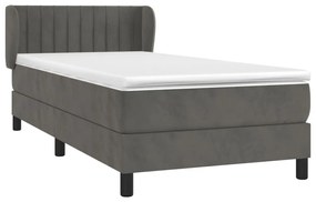 vidaXL Κρεβάτι Boxspring με Στρώμα Σκούρο Γκρι 90x190 εκ. Βελούδινο