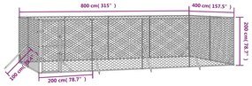 vidaXL Κλουβί Σκύλου Εξωτερ. Χώρου Ασημί 8x4x2 μ. από Γαλβαν. Ατσάλι