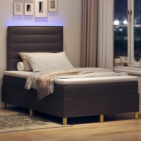 vidaXL LED Κρεβάτι με βάθρο Σκούρο Καφέ 120 x 190 cm ύφασμα