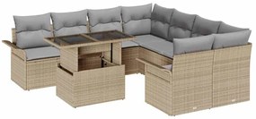 vidaXL Σετ Καναπέ Κήπου με μαξιλάρι 9 pcs Μπεζ Πολυ ράταν