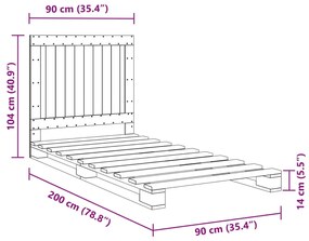 Πλαίσιο Κρεβατιού με Κεφαλάρι 90x200 εκ. από Μασίφ Ξύλο Πεύκου - Καφέ